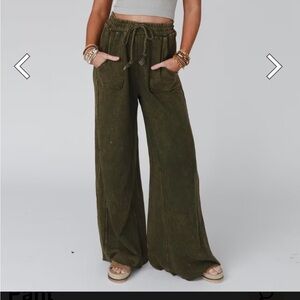 Three Bird Nest Forest Green Wide-Leg Pants